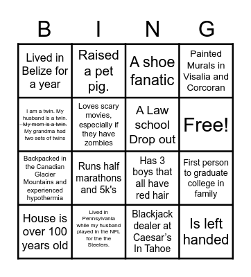 Linwood Bingo Card