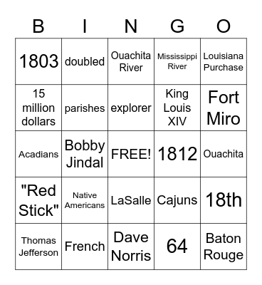 Louisiana History and Leaders Bingo Card