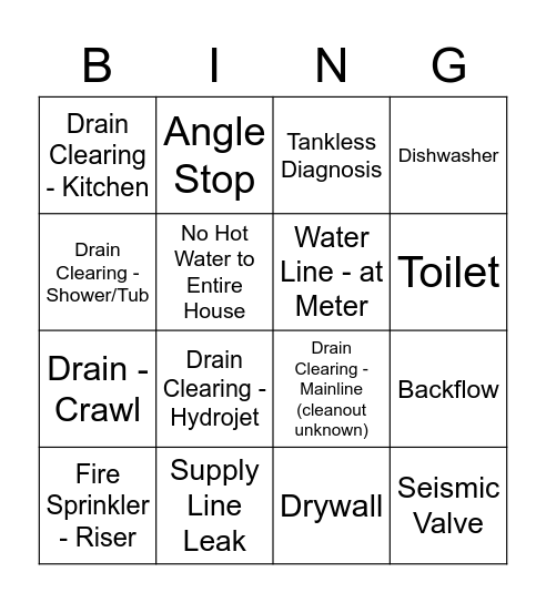 Job Type Bingo Card