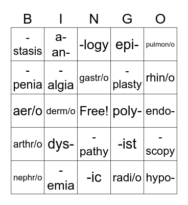 Medical Terminology STJ Bingo Card