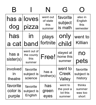 Untitled Bingo Card
