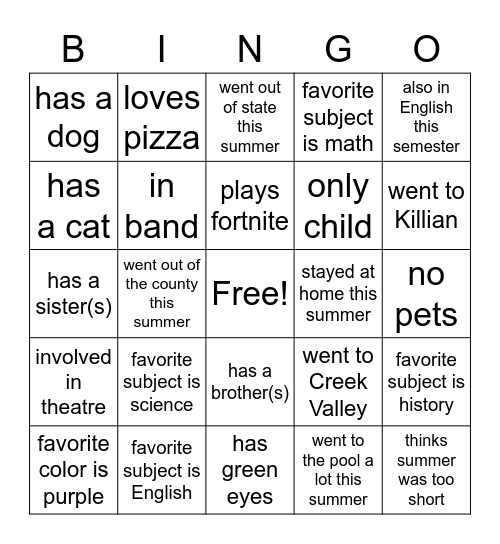 Untitled Bingo Card