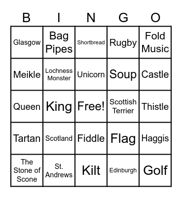 Scotland Bingo Card