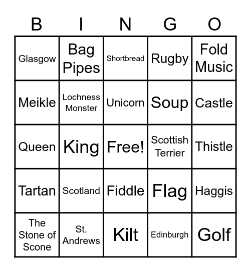 Scotland Bingo Card