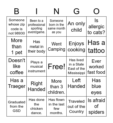 Get to Know You BINGO Card