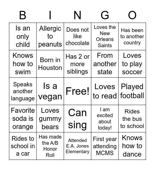 Get to Know You Bingo - Literacy Class Bingo Card