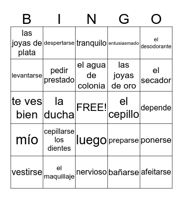 Repaso: Capítulo 2A Bingo Card