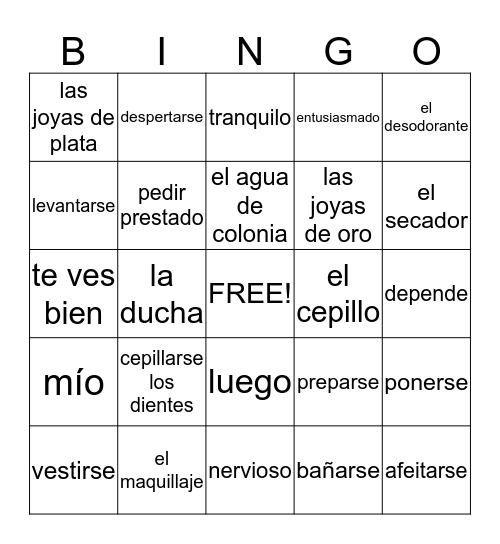 Repaso: Capítulo 2A Bingo Card