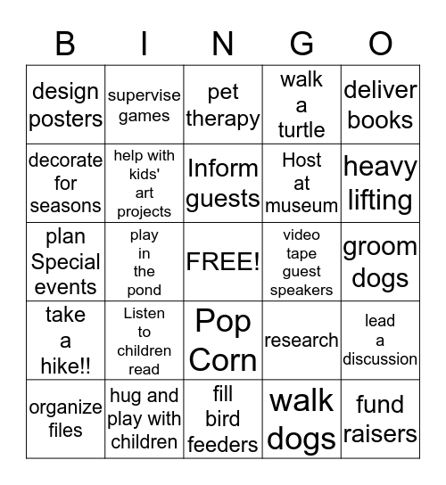 Volunteer Fair Bingo Card