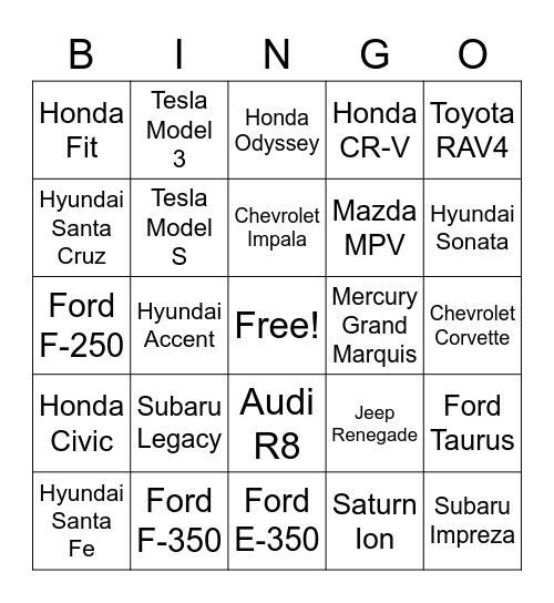 AAA ERS Models Bingo Card