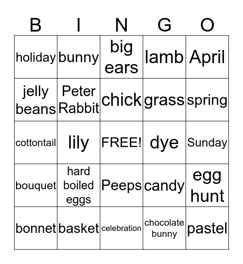 Easter Bingo Card