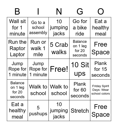 September Raptor Rewards Bingo Card