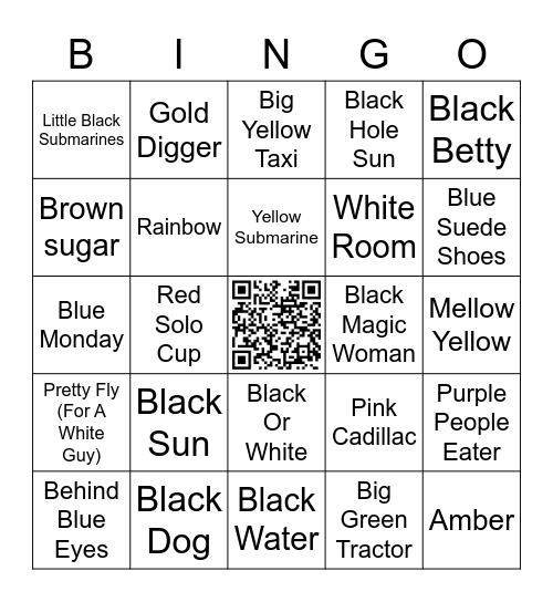 Colorful Songs Bingo Card