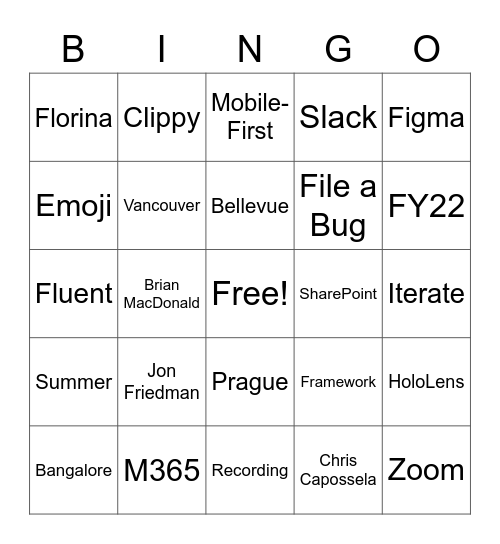 All Hands Bingo Card