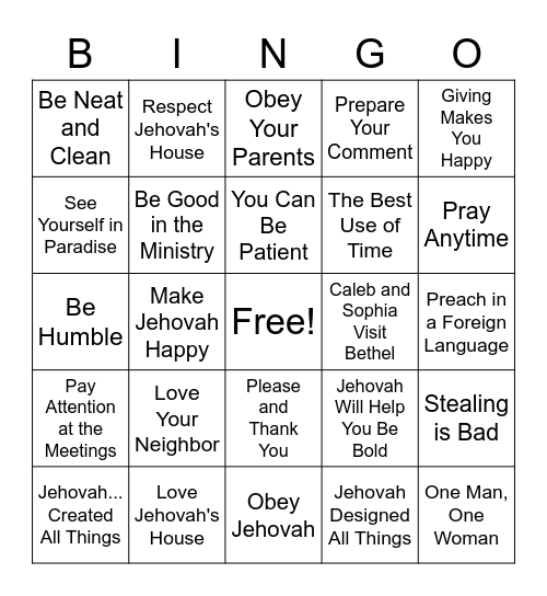 Become Jehovah's Friend Bingo Card