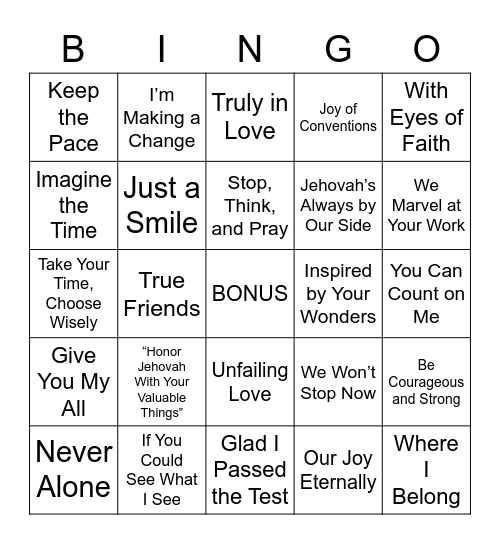 Original Songs Bingo Card