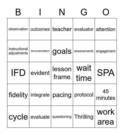 TTESS/Powerwalks/Planning Bingo Card