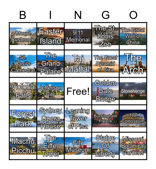 Famous Places Bingo Card