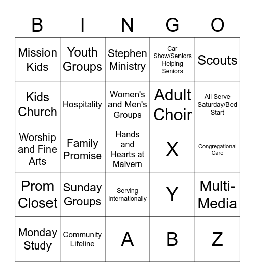 Stonebridge Ministries Bingo Card