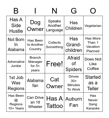 Branch Manager Bingo Card
