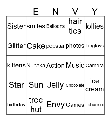 Envy's birthday Bingo Card