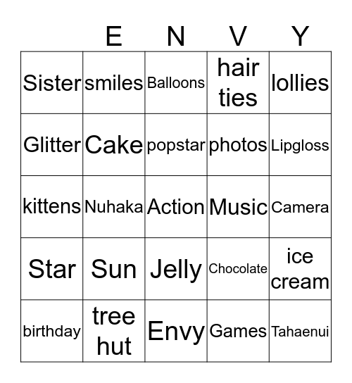 Envy's birthday Bingo Card