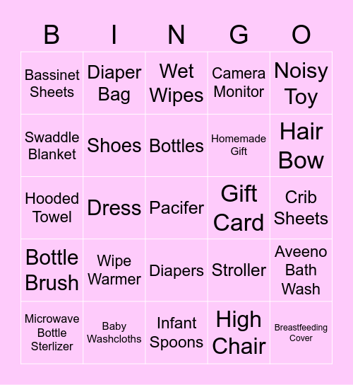 Valerie's Baby Shower Bingo Card