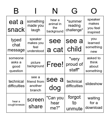 Staff Day Bingo Card