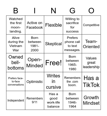Multi-generational Workplaces Bingo Card