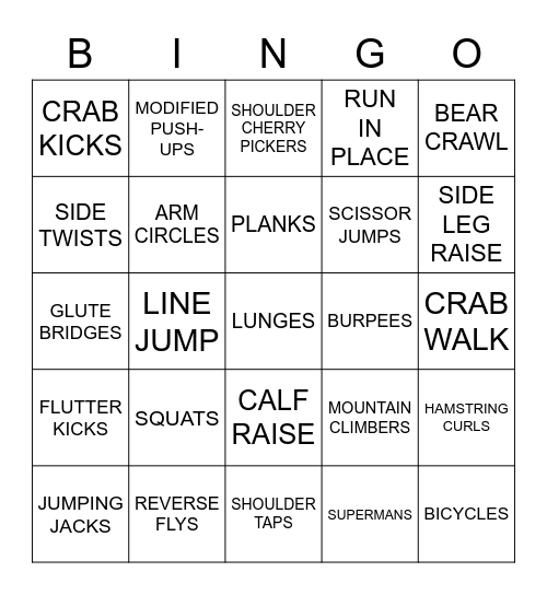 FITNESS BINGO Card