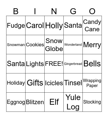 Happy Holidays 2012 Bingo Card