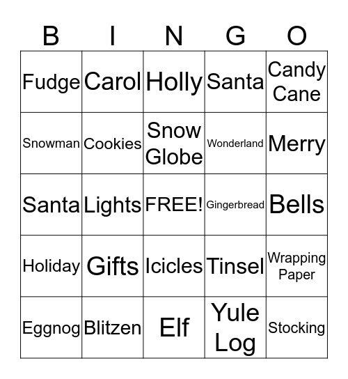 Happy Holidays 2012 Bingo Card