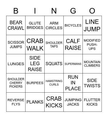 FITNESS BINGO Card