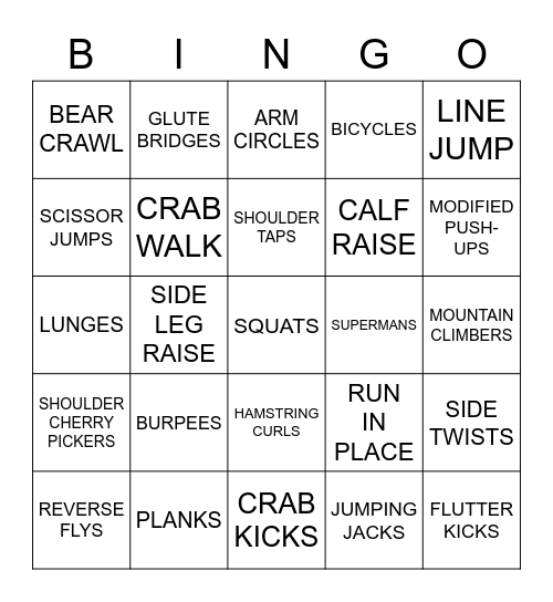 FITNESS BINGO Card