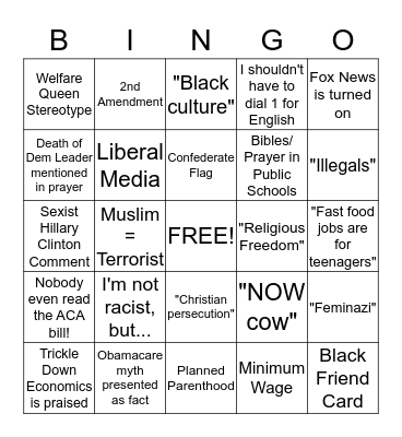 Conservative Uncle Bingo Card