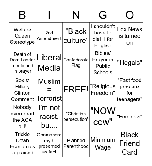 Conservative Uncle Bingo Card