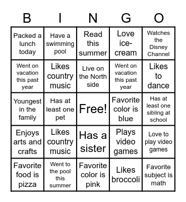 ALL ABOUT ME Bingo Card