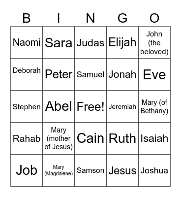 Bible Bingo Card