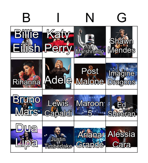 Pop Musician Bingo Card