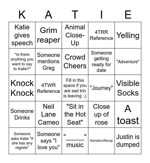 KATIE'S FINALE Bingo Card