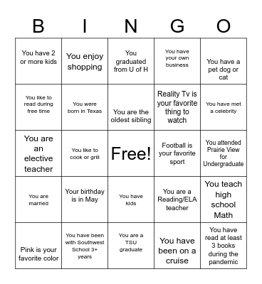 Getting to Know You Bingo Card