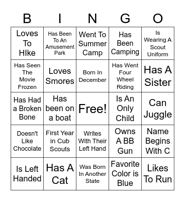 Boy Scout  People Bingo Card