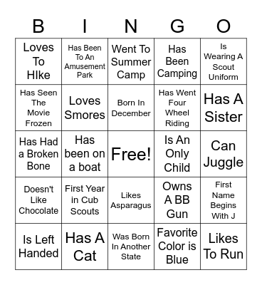 Scout "Get to know you" Bingo Card