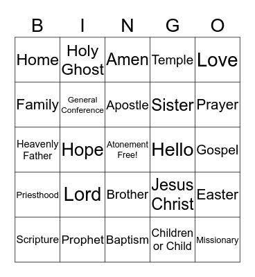 General Conference Bingo Card