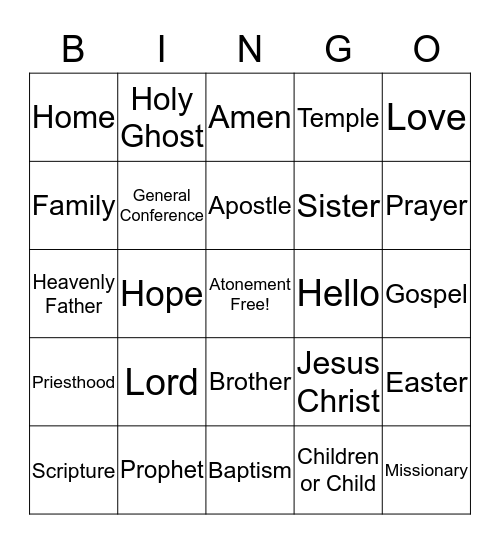 General Conference Bingo Card