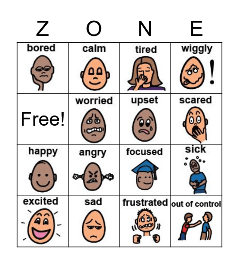 Zones of Regulation Picture Bingo Card