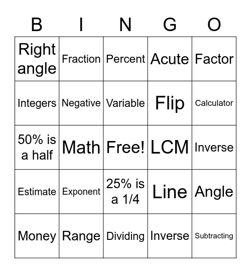 Welcome Back to Math 2019-2020 Bingo Card