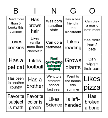 BACK TO SCHOOL BINGO Card