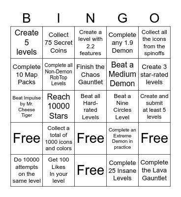 Geometry Dash Challenge Domination Bingo - Final Task Bingo Card