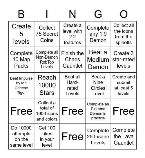 Geometry Dash Challenge Domination Bingo - Final Task Bingo Card